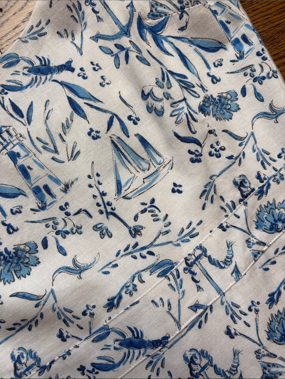 Kiel James Patrick Linen & Cotton Blue and White Nautical Chinoiserie Dress, 0 - Picture 3 of 9